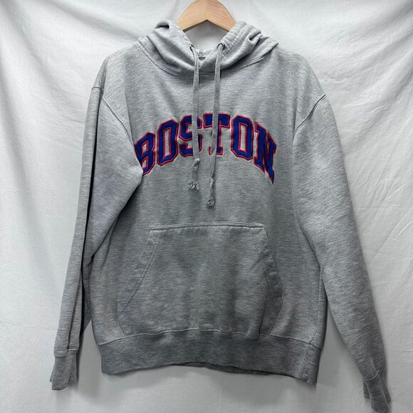 Boston Embroidered Hoodie Sweatshirt Drawstring Pullover Size Medium Gray  A2/00 - Picture 1 of 5